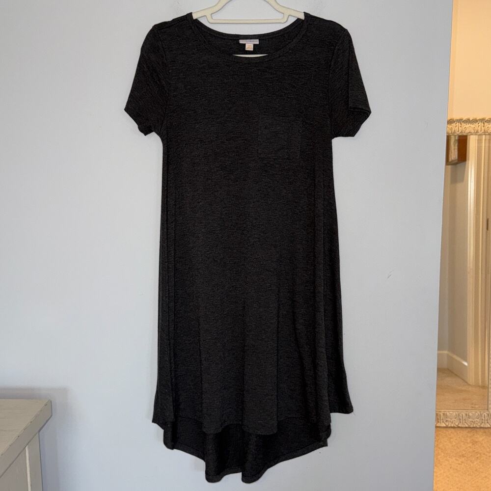 LuLaRoe Carly Swing Dress Gray Size XXS Pocket Flowy Stretch Casual Hi-Low